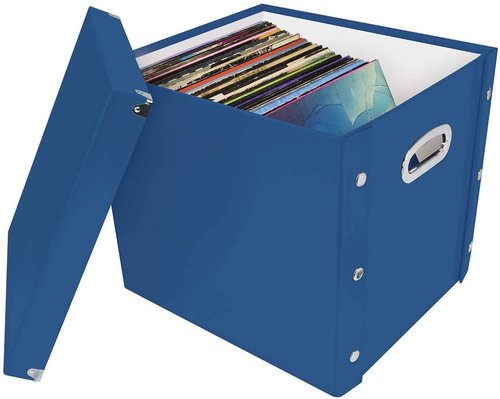 Snap-N-Store Vinyl Record Storage Box - Pack of 1-13.2 x 12.625 x 12.5 Inch LP Holder with Lid for 12-inch Records - Crate Holds up to 75 Vinyl Albums - Classic Blue