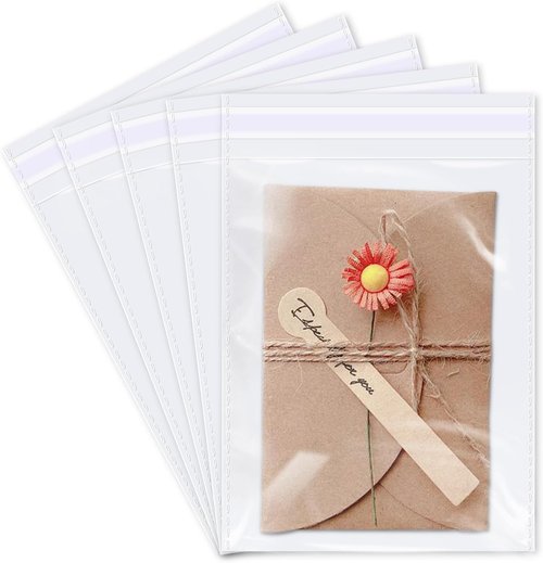 iMailer Clear Plastic Cellophane Bags - Resealable 6" x 9" for Cards, Photos & Treats