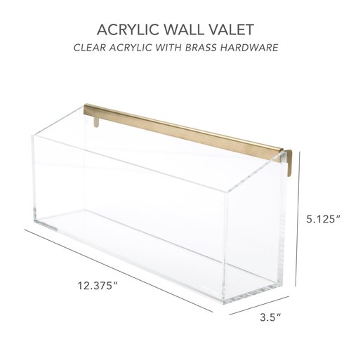 russell+hazel Acrylic Wall Valet, Clear with Gold-Toned Hardware, 12.375” x 3.5” x 5.125”