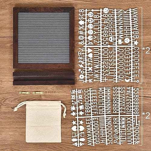 Double Sided Felt Letter Board with 670 Letters, Numbers & Symbols - 10 x 10 inch Changeable Message Board with Wooden Base (Black & Gray)