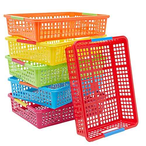 Bright Creations 6 Pack Plastic Turn In Paper Trays for Classroom, Colorful Storage Bin Basket Organizers for School Supplies, 6 Colors (10 x 13.5 In)