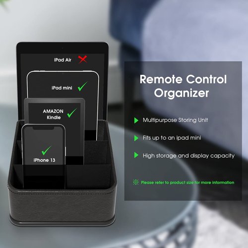 JACKCUBE Remote Control Holder with 3 Compartments, PU Leather Remote Caddy Desktop Organizer for TV, DVD, Blu-Ray, Media Player, Heater Controllers (Black) - MK122B