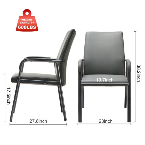 VACYOVKE Office Guest Reception Chair 600 lbs Capacity Leather Conference Room Chairs with Padded Armrests No Wheels Desk Chair Grey