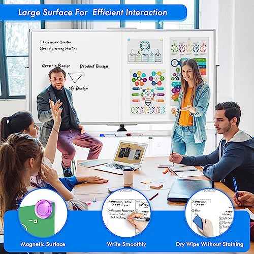 maxtek Rolling Whiteboard, 72x40 Large Double-Sided White Board Dry Erase on Wheels, Giant Magnetic White Board Standing for Office, School, Home Office, Homeschool(72 x 40)