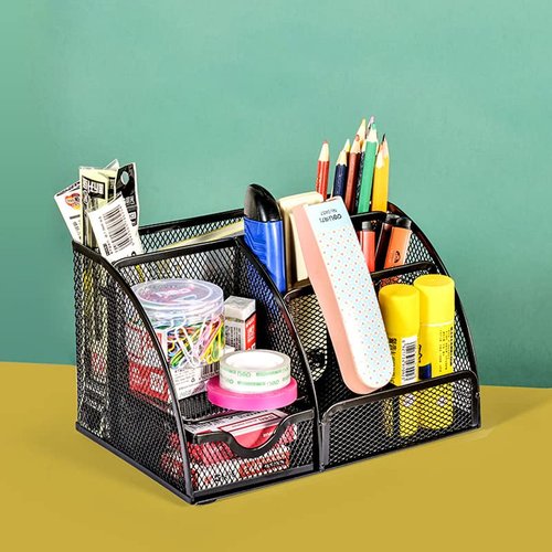 Jaugufiy Metal Mesh Stationery Organizer Pen/Pencil Holder - Black