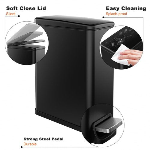 Veelesa Slim Bathroom Trash Can with Lid Soft Close, 2.6 Gallon Stainless Steel Garbage Can with Removable Inner Bucket, Durable Step Pedal, Small Trash Bins for Toilet, Bedroom, Kitchen, Office