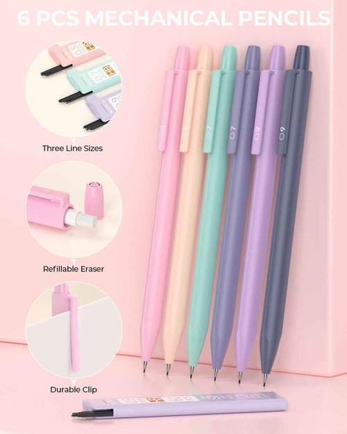 Nicpro 55 PCS Aesthetic School Supplies with 6PCS Art Mechanical Pencil Set
