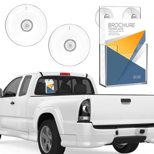 Thyle 2 Pcs Acrylic Brochure Holder with Suction Cups Wall Mount 7.4 x 4.2 Inch Window Clear Plastic Pamphlet Organizer Flyer Display Rack for Trifold Page Booklet Sticker Marketing Office Retail Shop