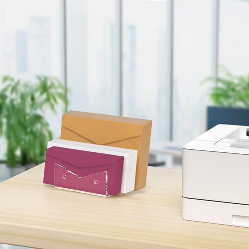 Rulyyo Mail Organizer Envelope Holder - 3 Compartments Clear Acrylic Mail Holder Countertop Vertical Desk Organizer Small File Bill Document Notebook Letter Sorter for Home School Office Supplies