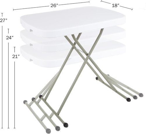 Lavish Home Portable Folding Table - 25.5 Inch Lightweight Adjustable Height Table for Indoor/Outdoor Use | White