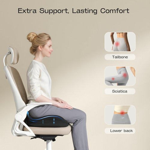 ZZ-WELL Seat Cushions for Office Chairs - Patented Coccyx Cushion for Tailbone Pain - 21.2" W x 16.5" L Extra Large Memory Foam Seat Cushion with Removable Cover