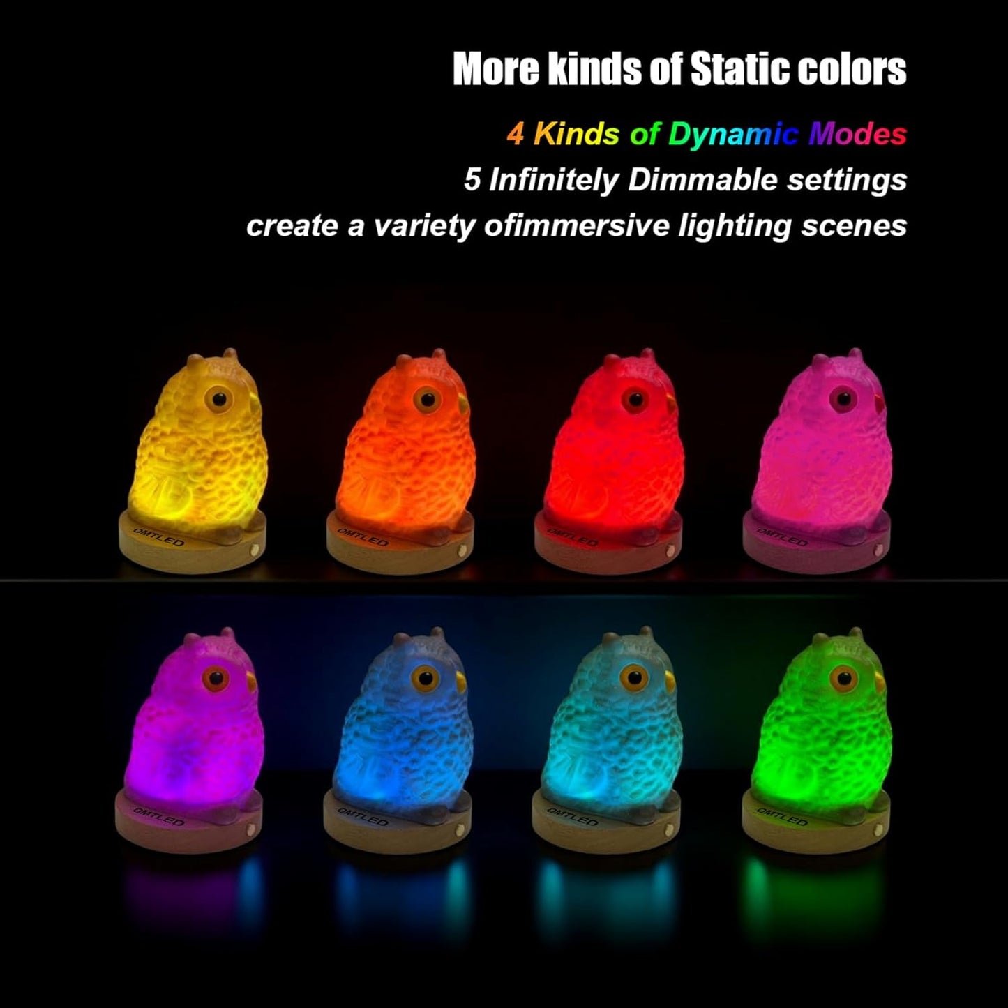 Skiennix Owl Table Lamp - Dimmable LED Night Light with Remote Control | Portable Touch Control (Large)