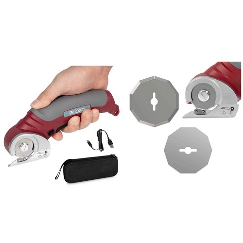 VLOXO Cordless Electric Scissors, Rotary Cutter for Fabric with Safety Lock Red and Replacement Blades
