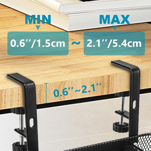 AKBFOX Clamp on Under Desk Mesh Pen Holder Organizer Desktop Office Supplies with 5 Compartments + Drawer for Home, School, Classroom