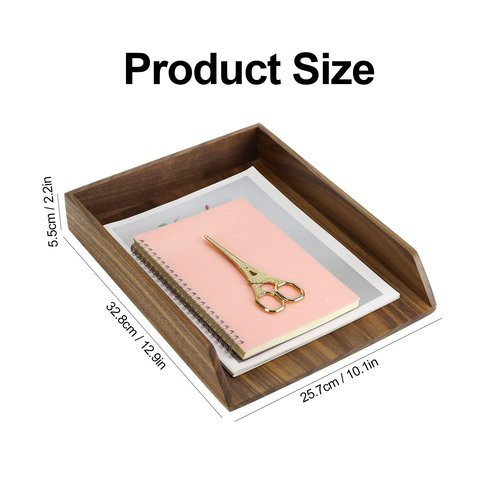 Buqoo North American Black Walnut Letter Tray Desk Organizer, A4 Wooden File Tray - Paper Organizer for Storage Paper Letter Folders Notebooks Copy Print for Home Office
