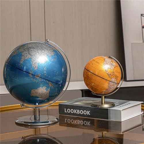 World Globe with Stainless steel Stand, 8inch Earth Modern Desktop Globe For Educational Home Office Desk Bookshelf Decor, Cool Tech Gift for Business Men Father Boys Adults & Kids