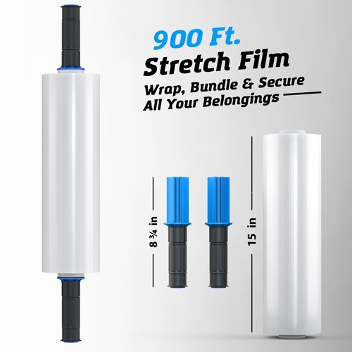 4 Rolls x 15" x 900 FT x Clear Heavy Duty Stretch Wrap Shrink Film for Shipping Packaging Moving Packing Trucking Logistics - Thicker Extra Durable Film - Wrap Holder Included