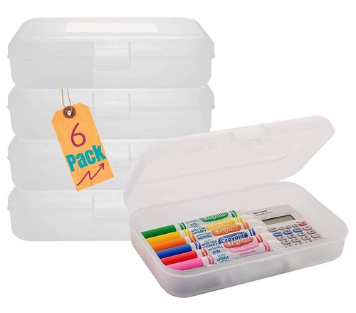 1InTheOffice Clear Plastic Pencil Case, Plastic Pencil Box, Pencil Case Organizer, 8" x 5", 6 Pack