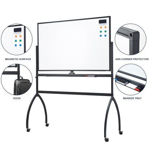 TANKEE White Board Height Adjustable - 48 x 32 Mobile Whiteboard on Wheels, Large Magnetic Double-Sided Rolling Dry Erase Board with Stand, Standing Whiteboard for Office School Home Classroom