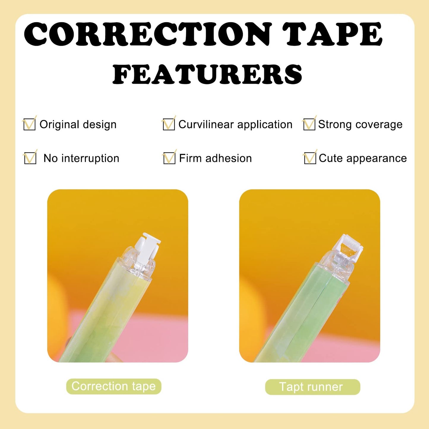 BITOSEE 2 in 1 Correction Tape and Double Sided Tape Roller, Cute Quick Dry Japan Correction Tape, with Permanent Scrapbook Adhesive Tape Dispenser, for School Office Supplies(SH-C)