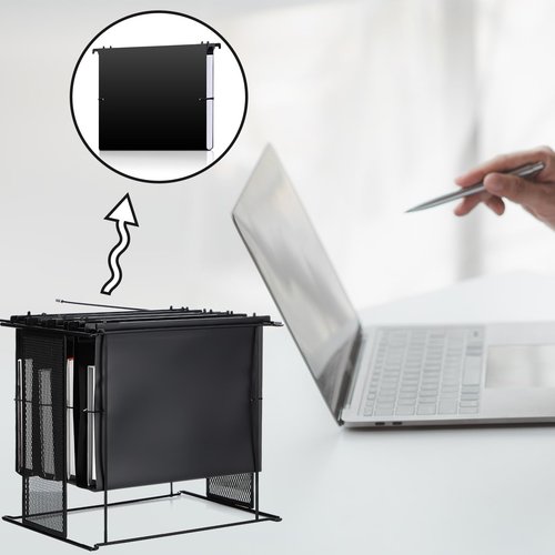 Trandraft 24 Pack 1'' Expansion Plastic Extra Capacity Hanging File Folders Letter Size Accordian Pocket Heavy Duty Filing Cabinet Folders with Insertable Tabs for Office Home Bulky Files, Black