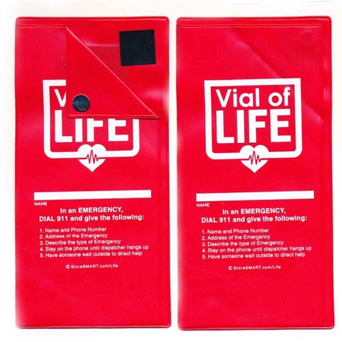 Vial of Life - Life Pro - 4" x 9" Magnetic Closure Pocket W/Medical Form & Sticker–Magnetic Back - 5 Pack - LPMCP502-RM-5