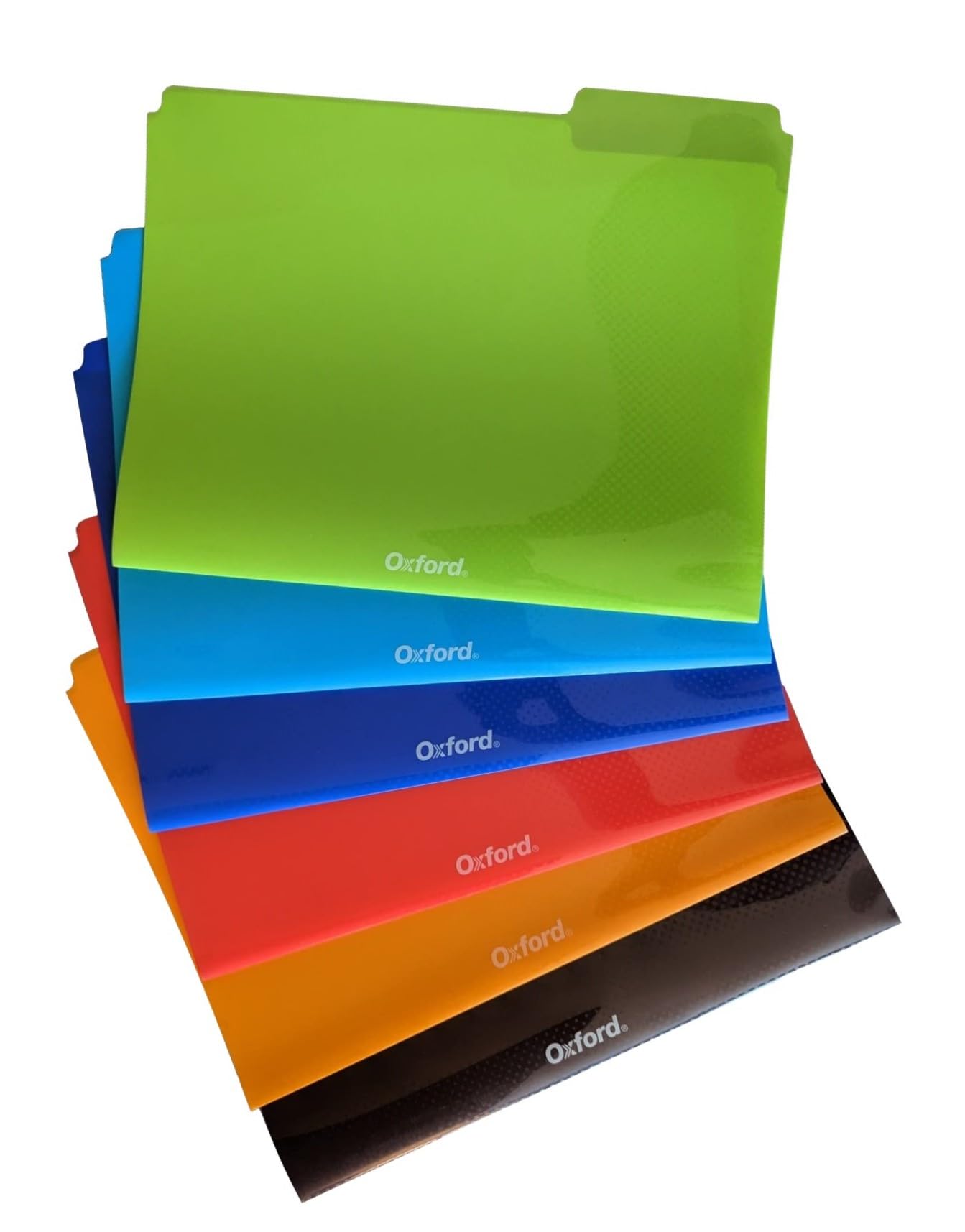 Oxford Poly File Folders, 1/3 Cut Tabs, for Letter Size Papers, Blue, Red, Orange, Light Blue, Green, Black, 6 Pack (52004)