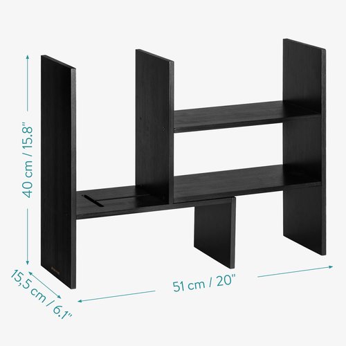 Navaris Desk Organizer Shelf Unit - Desktop Shelves for Table or Countertop - Free-Standing Adjustable Bamboo Shelving for Kitchen or Office - Black