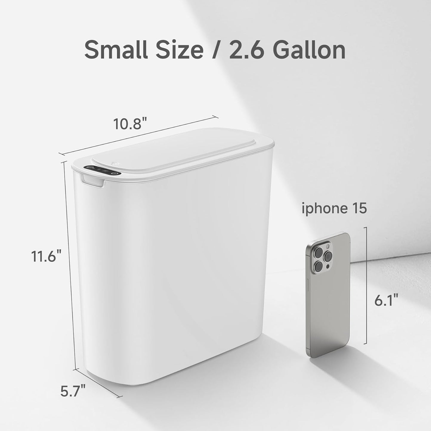 TIPGO Automatic Motion Sensor Trash Can - Touchless 2.6 Gallon Bathroom Bin | Slim White Design for Home & Office