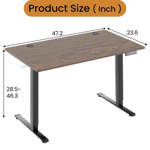 PayLessHere Electric Standing Desk 48x24 Inch Height Adjustable Computer Desk Large Space Office Desk with Headphone Holder 2 Memory Function for Home Office,Brown
