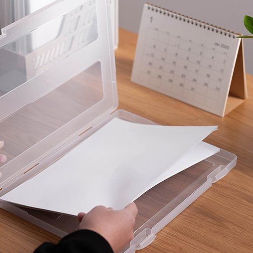 Voittozege 4 Pack A4 Paper Storage Box, A4 Document Case for 8.5" x 11" Letter Paper, Scrapbook Storage Box, File Portable Project Case for Magazine,Envelopes(Inner Size 12.2 x 8.9 x 0.7 in)