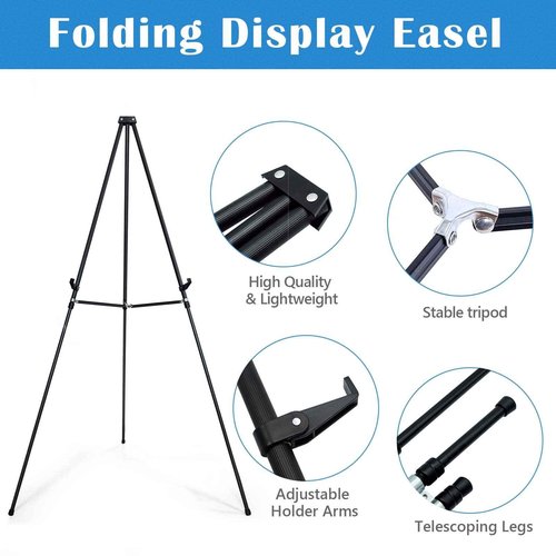 Falling in Art 66" Aluminum Display Easel, Presentation Stand with Adjustable Height for Signs, Posters, and Whiteboards, Black 2 Pack