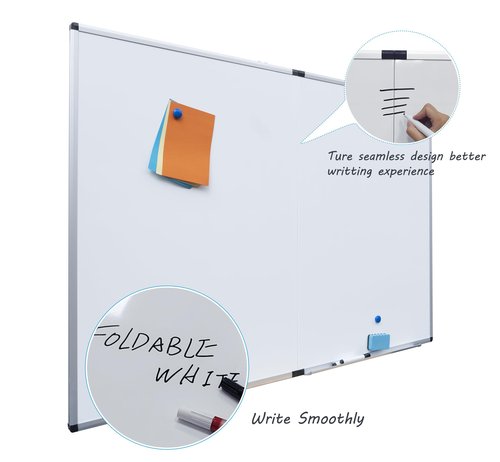 Folded Magnetic Whiteboard 60 x 40 Foldable Magnetic Dry Erase Board, Wall-Mounted Aluminum Frame Memo Whiteboard for Office Home and School