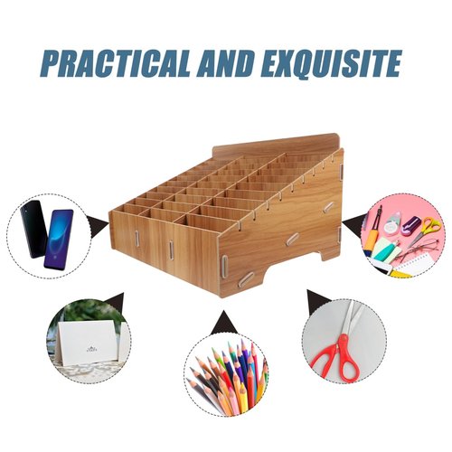 Tofficu Wooden 30-Grid Cell Phone Organizer Box, Multi-Compartment Desktop Storage Holder for Classroom, Office, and Meeting Room Use