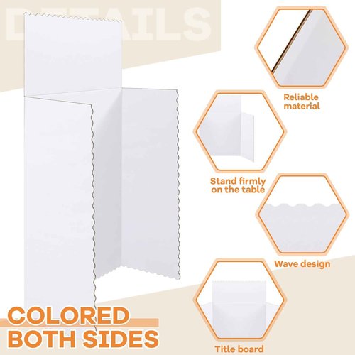 Henoyso 8 Pcs Trifold Display Board, 36" x 48" Portable Poster Board with 23.6 x 7.9 Inch Title, Lightweight Foldable Presentation Display for School Office Projects Exhibitions Workshops, White