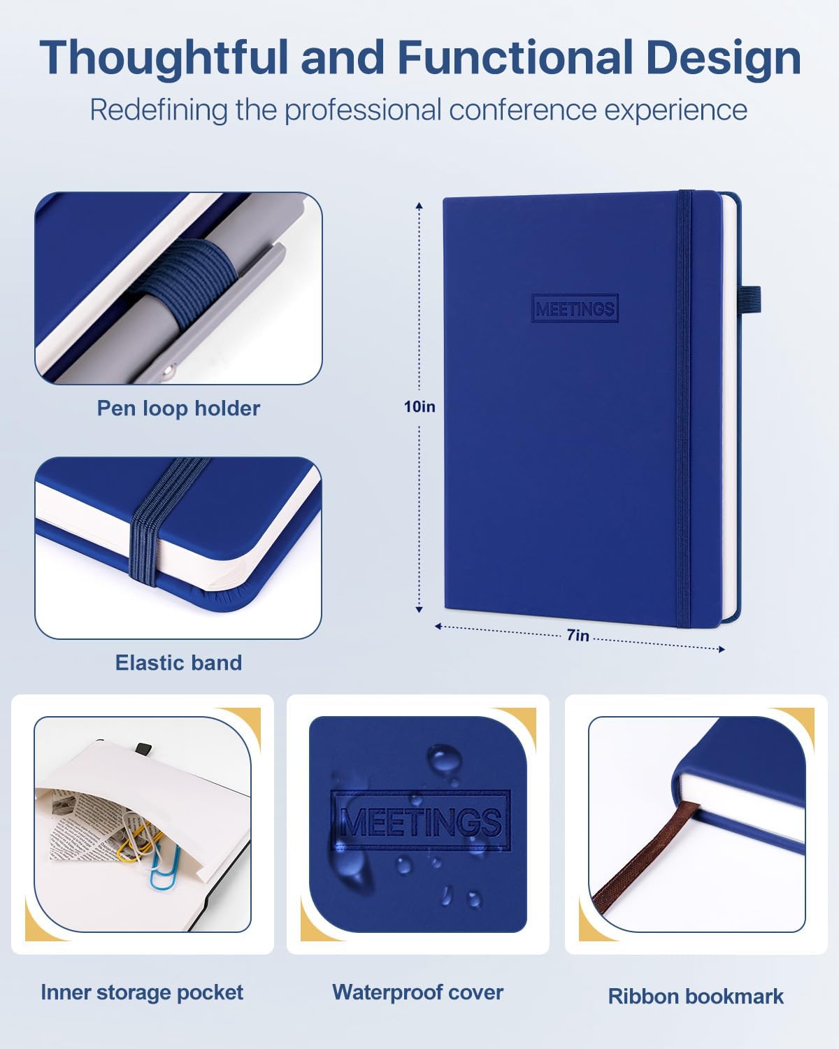 WEMATE Meeting Notebook - B5 Project Planner for Work | Action Items & Agenda Tracking, Dark Blue, 7x10 Inch