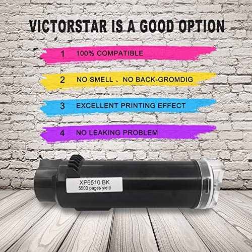VICTORSTAR 4 Colors Compatible Toner Cartridges 6510 6515 ¡¼Extra High Yield¡½ 5500 Pages BK, 4300 Pages CMY for Xerox Phaser 6510n 6510dn 6510dni 6510dnm WorkCentre 6515 6515n 6515dn 6515dni 6515dnm