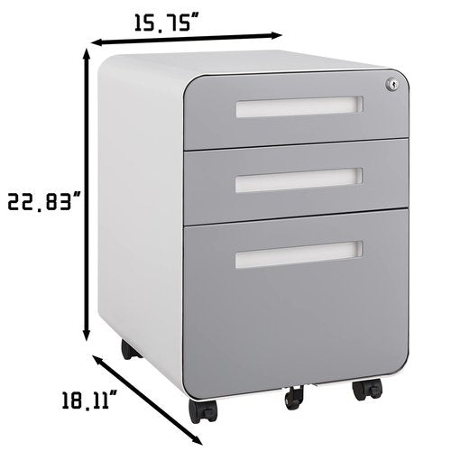 BouPower 3 Drawer File Cabinet for Home Office, Under Desk Mobile Filing Cabinet with Lock for A4/Letter/Legal Size, 5 Wheel Anti-tilt Rolling File Cabinets, Fully Assembled (Except Casters)