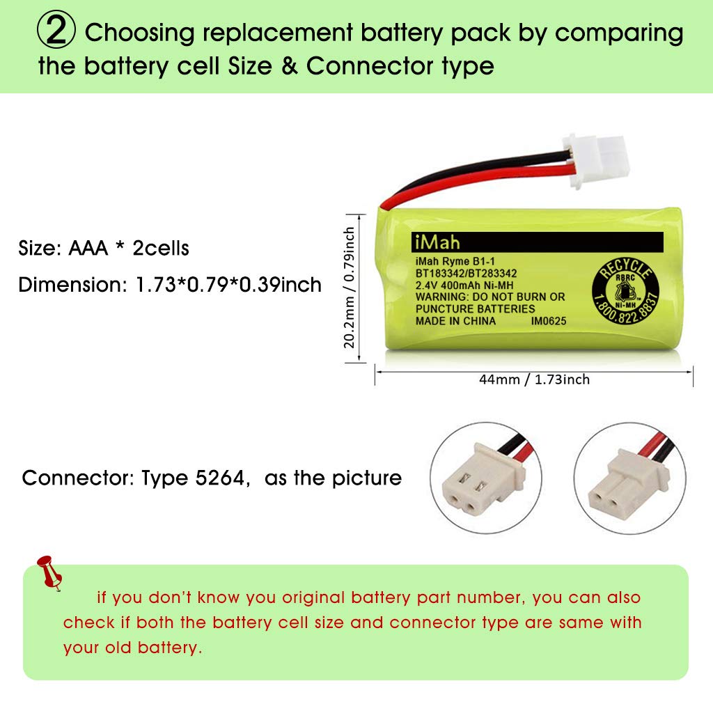 iMah BT183342/BT283342 BT166342/BT266342 BT162342/BT262342 Cordless Phone Battery Compatible for VTech CS6114 CS6419 CS6719 CS6719-2 AT&T EL52300 CL80112, 4-Pack