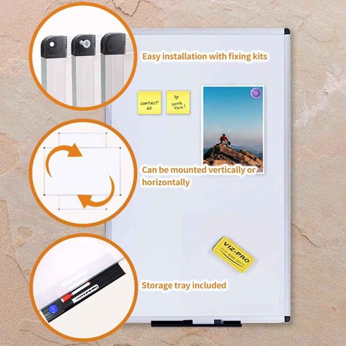 VIZ-PRO Magnetic Dry Erase Board 36 X 24 Inches, Silver Aluminium Frame, with 12-Count Markers
