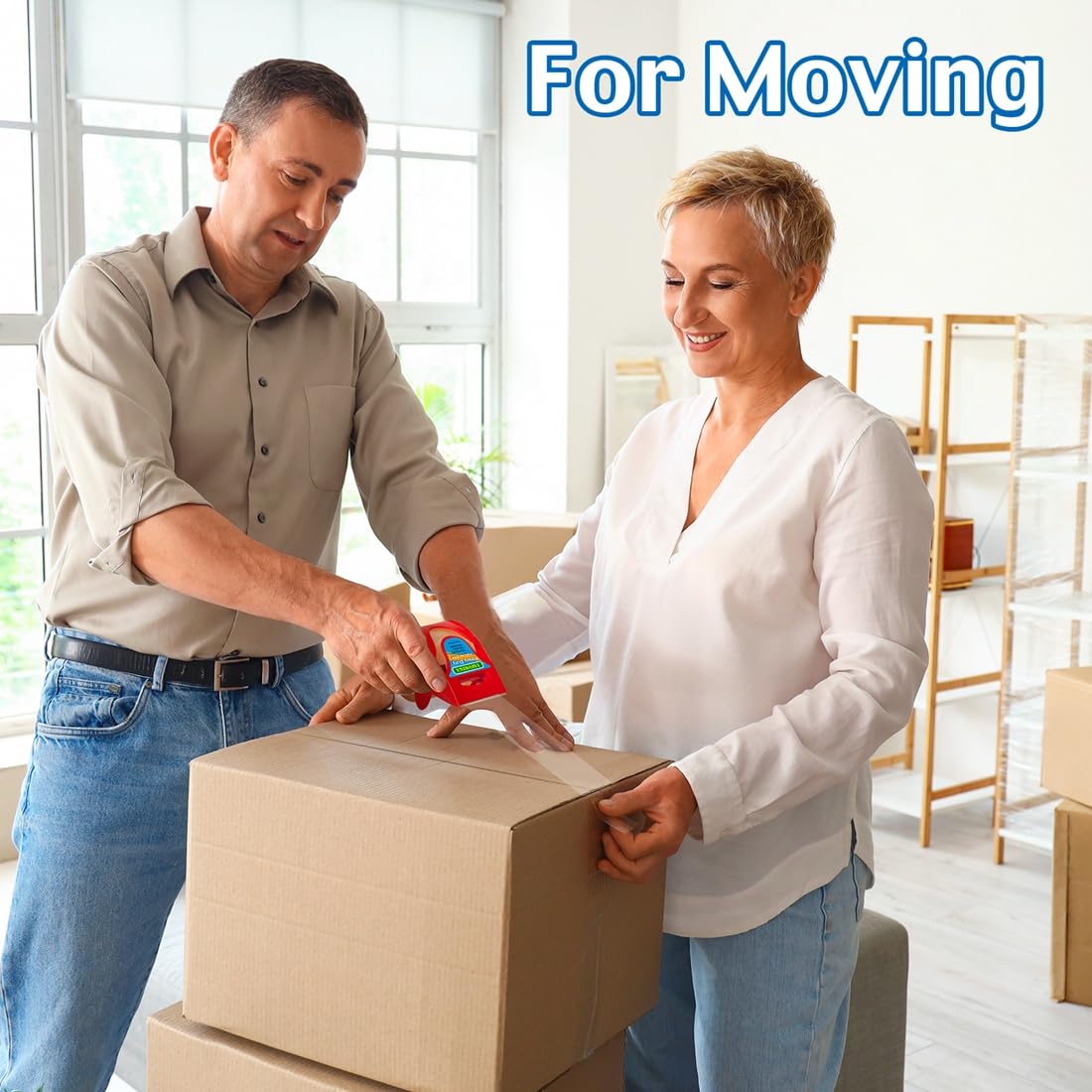 Tafomega Clear Packing Tape for Moving Boxes,Heavy Duty&Noiseless Moving Tape with Dispenser,Strong Adhesive Packaging Tape Releases Smoothly Quietly,1.96 Inch X 27 Yards,6 Packs