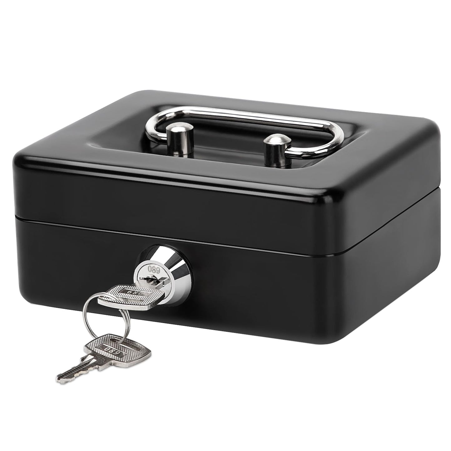 Jssmst X-Small Cash Box with Lock - Money Saving Box for Cash Coins, Small Lock Box for Medication Personal Items, 4.92'' x 3.94'' x 2.28'', Black