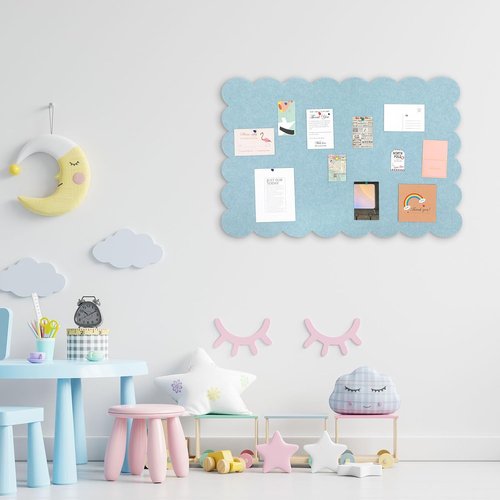 Mooliwe Scalloped Felt Bulletin Board - 24 x 18 Inches | Foldable Light Blue Cork Board Alternative
