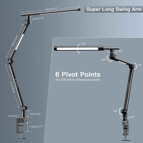 VERSKI LED Desk Lamp, Desk Light for Home Office, Dual Light Source 18W Brightest, Eye-Caring Optical Lens, Office Lamp, 5 Color Modes & Brightness, Aluminum Alloy Drafting Light, Clamp Lamp