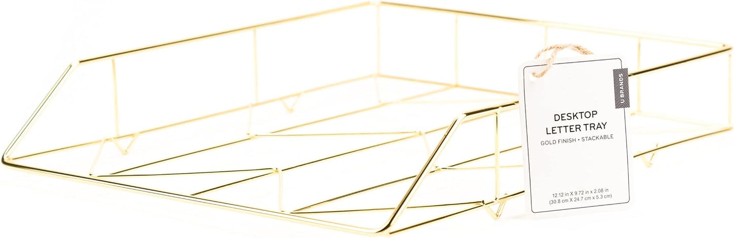 U Brands Desktop Letter Tray - Stylish Wire Metal Design in Elegant Gold Finish