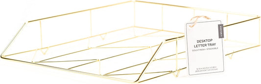 U Brands Desktop Letter Tray - Stylish Wire Metal Design in Elegant Gold Finish