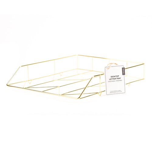 U Brands Desktop Letter Tray, Wire Metal, Gold