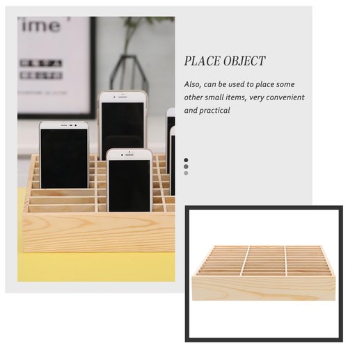 36-Grid Cell Phone Storage Box,Wooden Desktop Cell Phone Holder Multifunctional MobilePhone Storage Box for Classroom, Office, Meeting Room, Rack Display