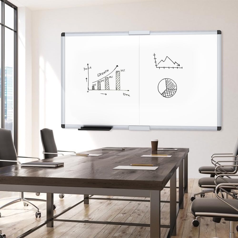 VIZ-PRO Magnetic Dry Erase Board - 60" X 48" Foldable Wall-Mounted Whiteboard with Aluminum Frame & Marker Tray