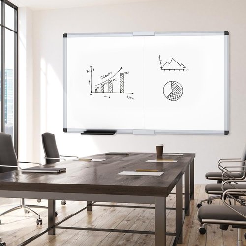 VIZ-PRO Magnetic Dry Erase Board, 72 X 40 Inches, Foldable Wall-Mounted Whiteboard with Silver Aluminum Frame & Marker Tray for School Office and Home